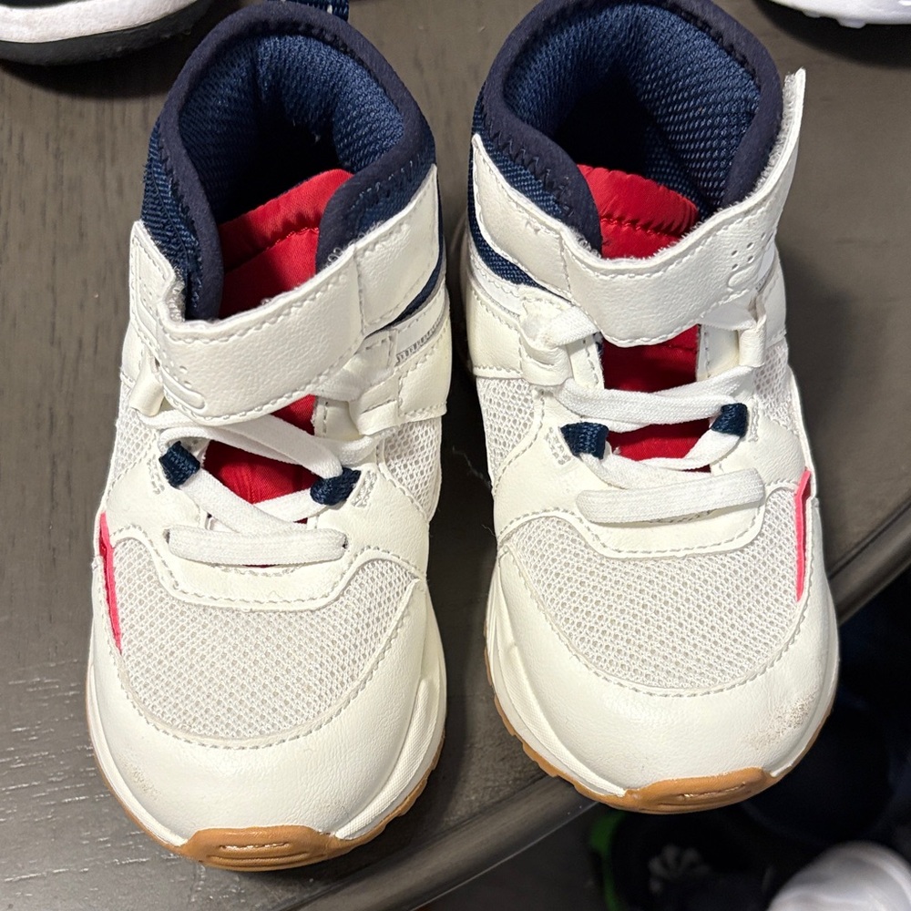 Zara Kids White and Red High-Top Sneakers